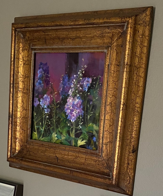 Delphinium Dell pastel by artist Enid Wood